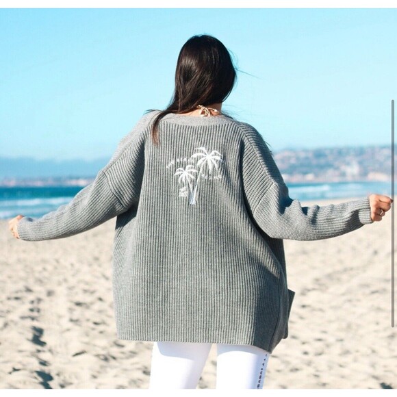 The Beach People Embroidered Beachy Coastal Cardigan Florida Preppy Free M/L - Picture 1 of 8